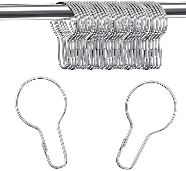 Main image of 60 Pcs Metal Shower Curtain Hooks Reusable Hanging Clips, Silver | Metal Rings for Bathroom Shower, Bedroom Curtains hooks, Rust Resistant Finish, Versatile Hangers, Home Kitchen Hanging Clip