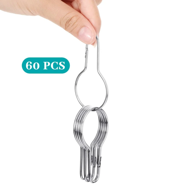 Alt view image 3 of 6 - 60 Pcs Metal Shower Curtain Hooks Reusable Hanging Clips, Silver | Metal Rings for Bathroom Shower, Bedroom Curtains hooks, Rust Resistant Finish, Versatile Hangers, Home Kitchen Hanging Clip
