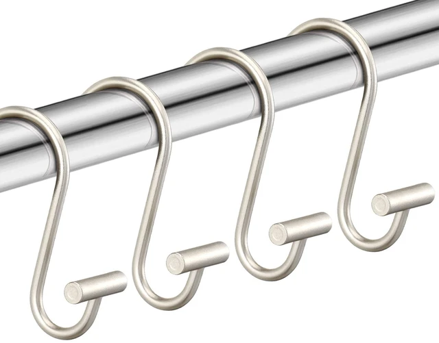 Main image of Nickel Shower Curtain Hooks, Rust Proof Shower Curtain Rings for Bathroom, Silver Metal Decorative Shower Curtain Hooks Hangers for Shower Curtain Rod, Set of 12 T-Bar Design