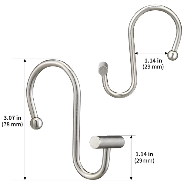 Alt view image 6 of 7 - Nickel Shower Curtain Hooks, Rust Proof Shower Curtain Rings for Bathroom, Silver Metal Decorative Shower Curtain Hooks Hangers for Shower Curtain Rod, Set of 12 T-Bar Design