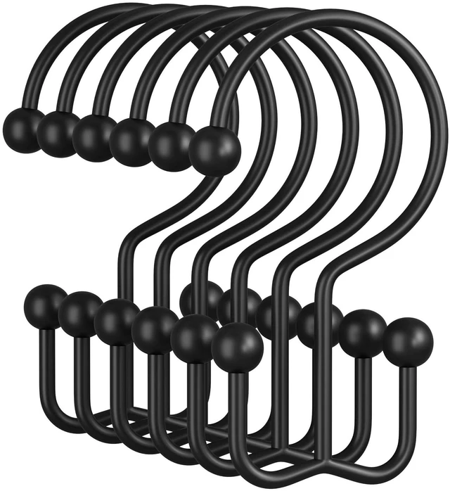 Main image of Black Shower Curtain Hooks, 12PCS Minimalist Simple Double Shower Curtain Rings, Rust-Resistant Metal Shower Hooks Shower Curtain Hangers, Shower Rings for Bathroom Shower Rods Curtains