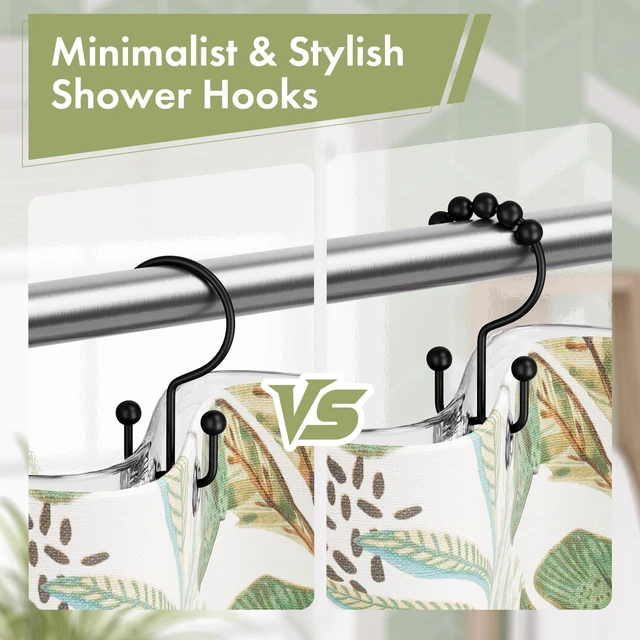 Alt view image 6 of 7 - Black Shower Curtain Hooks, 12PCS Minimalist Simple Double Shower Curtain Rings, Rust-Resistant Metal Shower Hooks Shower Curtain Hangers, Shower Rings for Bathroom Shower Rods Curtains