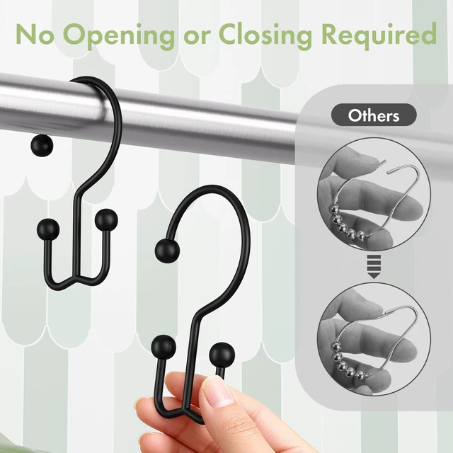 Alt view image 5 of 7 - Black Shower Curtain Hooks, 12PCS Minimalist Simple Double Shower Curtain Rings, Rust-Resistant Metal Shower Hooks Shower Curtain Hangers, Shower Rings for Bathroom Shower Rods Curtains