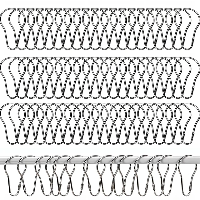 Main image of 200pcs Silver Shower Curtain Hooks Rustproof Metal Rings for Bathroom, Kitchen & Home Use