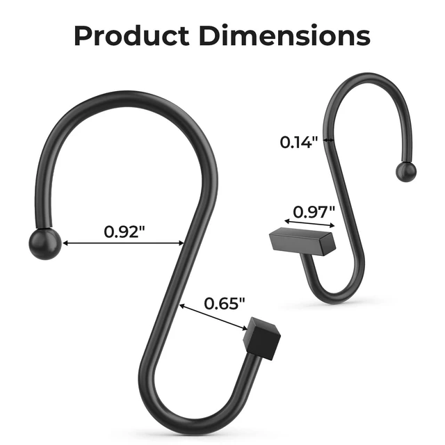 Alt view image 2 of 7 - Shower Curtain Hooks, Black Shower Curtain Rings Rust Proof, 12PCS Shower Hooks for Shower Curtain, T-Bar Design Convenient Elegant Shower Curtain Hangers for Bathroom Kitchen Wardrobe