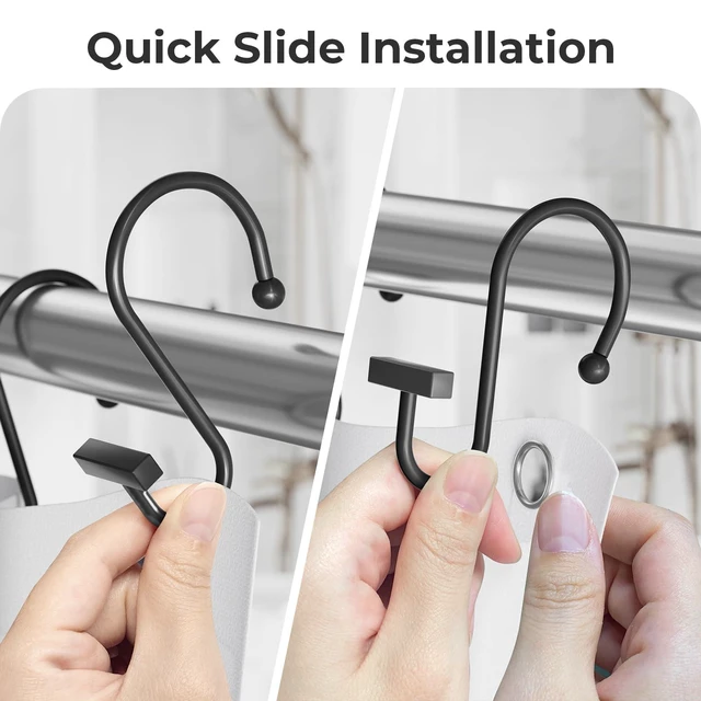 Alt view image 4 of 7 - Shower Curtain Hooks, Black Shower Curtain Rings Rust Proof, 12PCS Shower Hooks for Shower Curtain, T-Bar Design Convenient Elegant Shower Curtain Hangers for Bathroom Kitchen Wardrobe