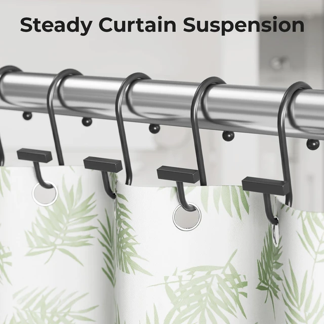 Alt view image 5 of 7 - Shower Curtain Hooks, Black Shower Curtain Rings Rust Proof, 12PCS Shower Hooks for Shower Curtain, T-Bar Design Convenient Elegant Shower Curtain Hangers for Bathroom Kitchen Wardrobe