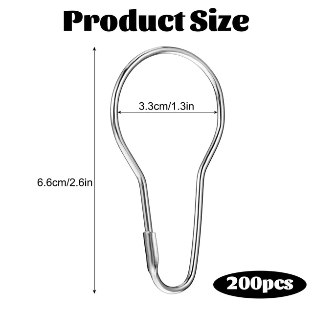 Alt view image 2 of 7 - 200 PCS Shower Curtain Hooks, Rust-Proof Metal Bathroom Curtain Rings for Bathroom Shower Rods CurtainsSilver
