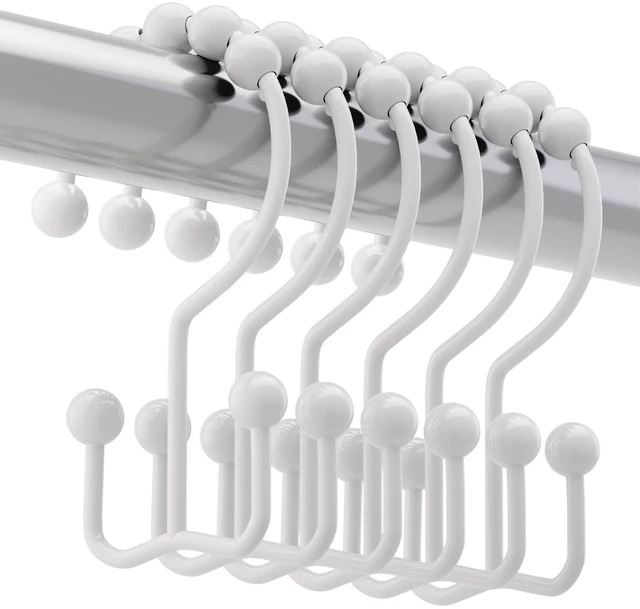 Main image of Shower Curtain Hooks Rings, Rust Resistant Metal Double Glide Shower Hooks for Bathroom Shower Rods Curtains, Set of 12 Hooks - White