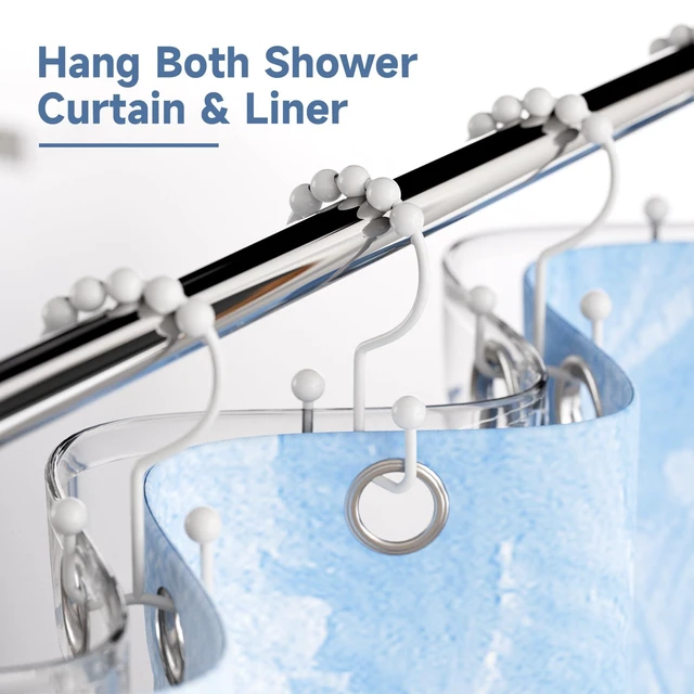 Alt view image 2 of 7 - Shower Curtain Hooks Rings, Rust Resistant Metal Double Glide Shower Hooks for Bathroom Shower Rods Curtains, Set of 12 Hooks - White