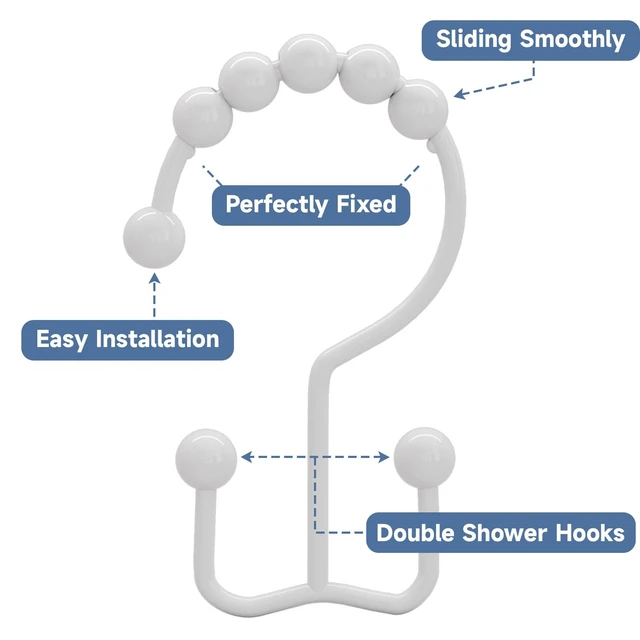 Alt view image 5 of 7 - Shower Curtain Hooks Rings, Rust Resistant Metal Double Glide Shower Hooks for Bathroom Shower Rods Curtains, Set of 12 Hooks - White