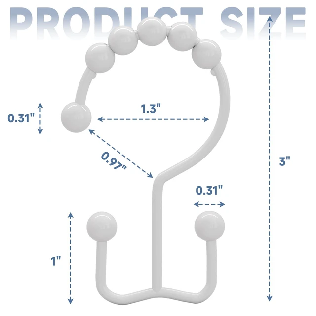 Alt view image 7 of 7 - Shower Curtain Hooks Rings, Rust Resistant Metal Double Glide Shower Hooks for Bathroom Shower Rods Curtains, Set of 12 Hooks - White