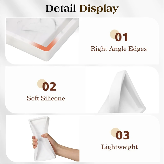 Alt view image 3 of 7 - 2 Pack Silicone Bathroom Tray 7.9" Vanity Tray, Marble White | Thick slip-proof silicone, dishwasher safe, waterproof, holds soap perfume jewelry for sink vanity decor