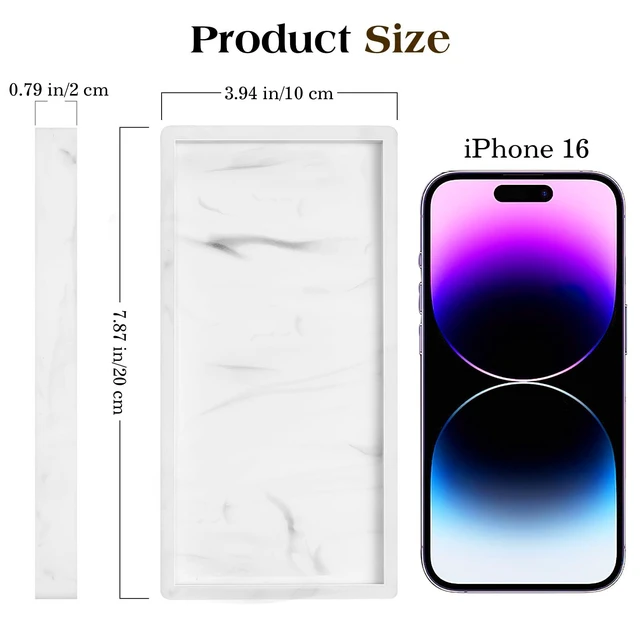 Alt view image 4 of 7 - 2 Pack Silicone Bathroom Tray 7.9" Vanity Tray, Marble White | Thick slip-proof silicone, dishwasher safe, waterproof, holds soap perfume jewelry for sink vanity decor