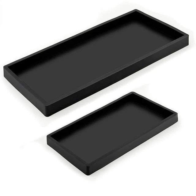Main image of 2Pcs CAYANLAKT Premium Non-Slip Rectangular Silicone Bathroom Vanity Tray | Waterproof Bathroom Counter Tray, Decorative Tray for Kitchen Sink, Soap Dispenser, Perfume, Toilet tank, 11.8 and 7.8IN