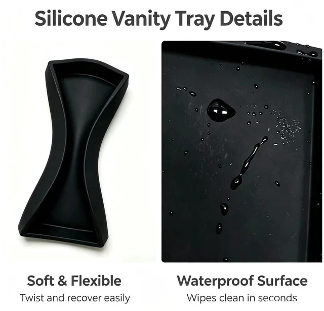 Alt view image 3 of 7 - 2Pcs CAYANLAKT Premium Non-Slip Rectangular Silicone Bathroom Vanity Tray | Waterproof Bathroom Counter Tray, Decorative Tray for Kitchen Sink, Soap Dispenser, Perfume, Toilet tank, 11.8 and 7.8IN