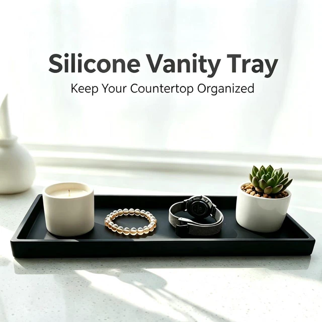Alt view image 7 of 7 - 2Pcs CAYANLAKT Premium Non-Slip Rectangular Silicone Bathroom Vanity Tray | Waterproof Bathroom Counter Tray, Decorative Tray for Kitchen Sink, Soap Dispenser, Perfume, Toilet tank, 11.8 and 7.8IN