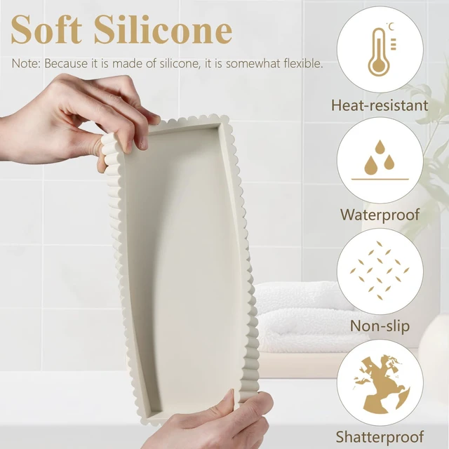 Alt view image 3 of 7 - Silicone Bathroom Tray Small Vanity Tray Kitchen Counter Decor, Beige | Non Slip, Dishwasher Safe, for Dish Soap, Perfume, Candle, Sponge