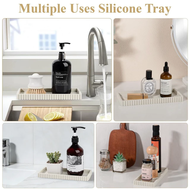 Alt view image 7 of 7 - Silicone Bathroom Tray Small Vanity Tray Kitchen Counter Decor, Beige | Non Slip, Dishwasher Safe, for Dish Soap, Perfume, Candle, Sponge