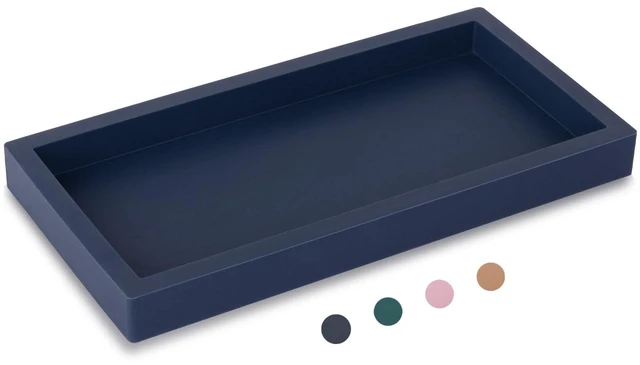 Main image of Silicone Bathroom Vanity Tray Dish Soap Holder Sink Organizer, Dark Blue | Small, Thickened Silicone, Easy to Clean, Waterproof, Non-Slip, for Countertop, Kitchen, Bedroom, Dresser