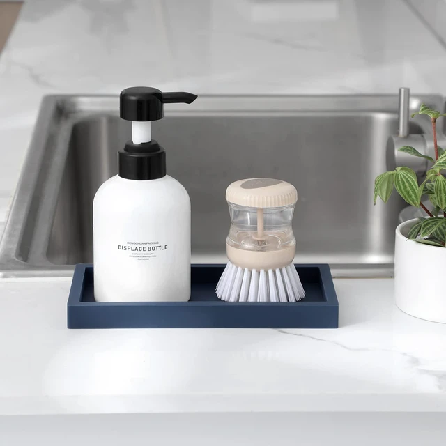 Alt view image 2 of 6 - Silicone Bathroom Vanity Tray Dish Soap Holder Sink Organizer, Dark Blue | Small, Thickened Silicone, Easy to Clean, Waterproof, Non-Slip, for Countertop, Kitchen, Bedroom, Dresser