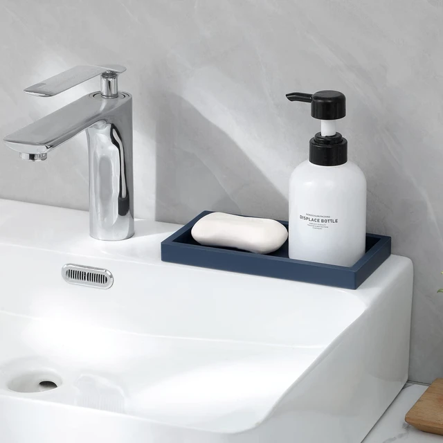 Alt view image 3 of 6 - Silicone Bathroom Vanity Tray Dish Soap Holder Sink Organizer, Dark Blue | Small, Thickened Silicone, Easy to Clean, Waterproof, Non-Slip, for Countertop, Kitchen, Bedroom, Dresser