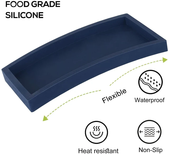 Alt view image 4 of 6 - Silicone Bathroom Vanity Tray Dish Soap Holder Sink Organizer, Dark Blue | Small, Thickened Silicone, Easy to Clean, Waterproof, Non-Slip, for Countertop, Kitchen, Bedroom, Dresser