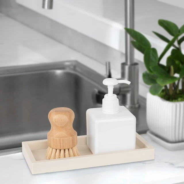 Alt view image 3 of 7 - Silicone Bathroom Vanity Tray Dish Soap Holder Sink Organizer, Beige | Small, Thickened Silicone, Easy to Clean, Waterproof, Non-Slip, for Countertop, Kitchen, Bedroom, Dresser