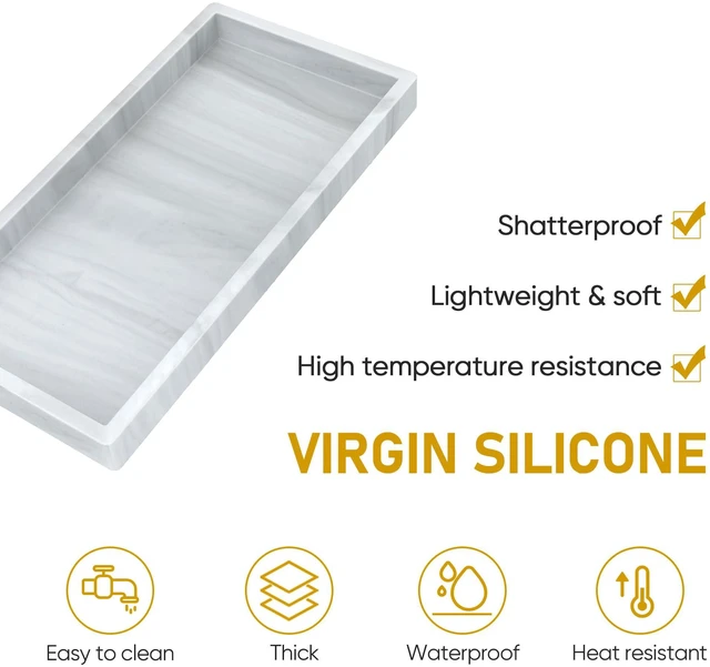 Alt view image 5 of 7 - Silicone Bathroom Tray,Shatterproof Silicone Tray for Bathroom Counter | Small Vanity Tray for Bathroom Soap Dispenser Tray Toilet Tank-7.8 * 3.9in