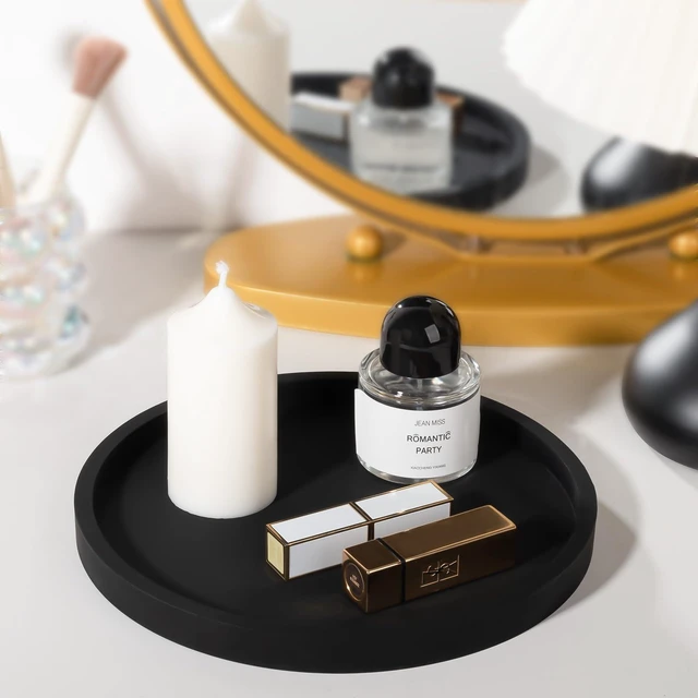 Alt view image 3 of 7 - Silicone Bathroom Tray Coffee Table Decor Perfume Organizer, 9" Black | Waterproof, Non-Slip, Scratch-Resistant, Raised Edges, for Bathroom Counter, Vanity, Kitchen Countertop, Display