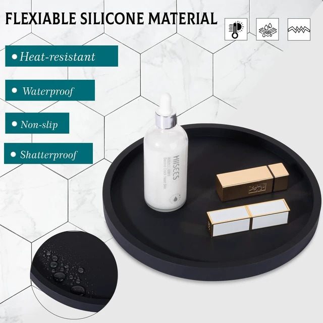 Alt view image 4 of 7 - Silicone Bathroom Tray Coffee Table Decor Perfume Organizer, 9" Black | Waterproof, Non-Slip, Scratch-Resistant, Raised Edges, for Bathroom Counter, Vanity, Kitchen Countertop, Display