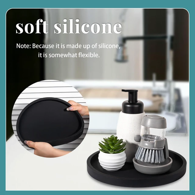 Alt view image 5 of 7 - Silicone Bathroom Tray Coffee Table Decor Perfume Organizer, 9" Black | Waterproof, Non-Slip, Scratch-Resistant, Raised Edges, for Bathroom Counter, Vanity, Kitchen Countertop, Display