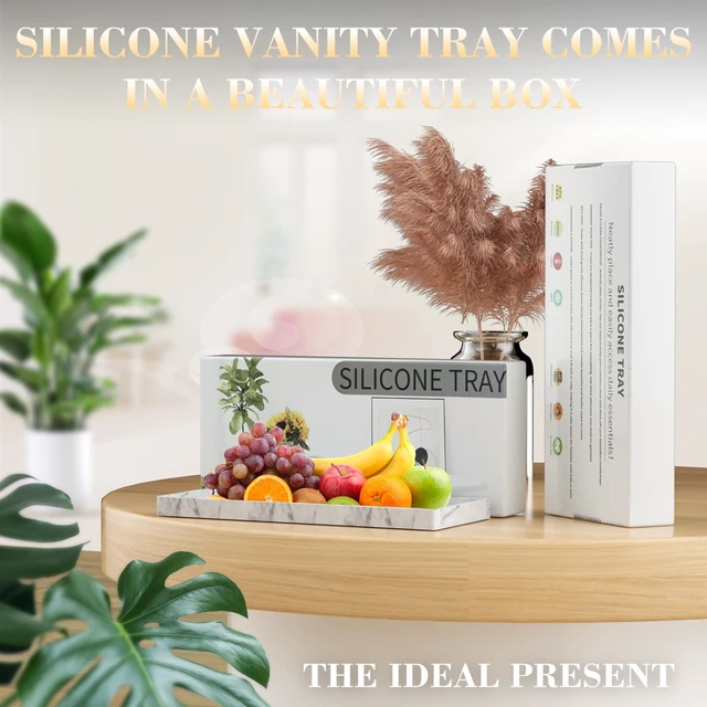 Alt view image 6 of 7 - 2PC Countertop Vanity Tray 7.8" & 11.8" Set Bathroom Tray Silicone | Silicone Soap Dispenser Tray Kitchen Sink Soap Tray Dish Soap Tray for Kitchen Counter Vanity Tray for Bathroom-Marble Design