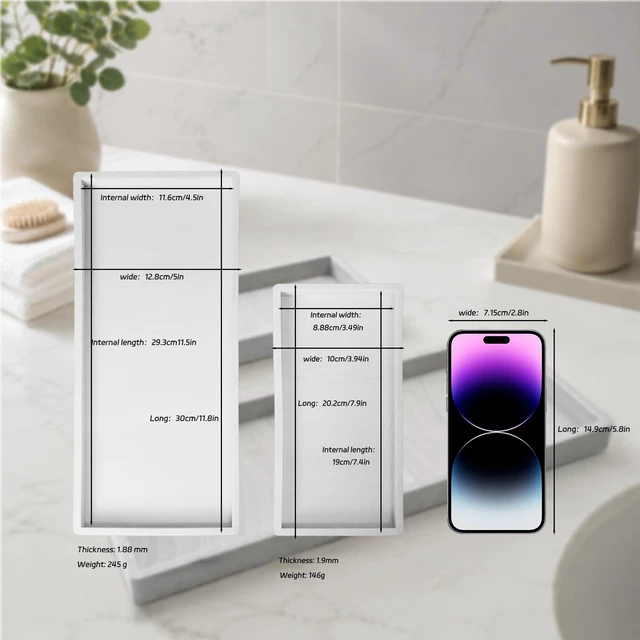Alt view image 4 of 7 - 2PC Countertop Vanity Tray 7.8" & 11.8" Set Bathroom Tray Silicone | Silicone Soap Dispenser Tray Kitchen Sink Soap Tray Dish Soap Tray for Kitchen Counter Vanity Tray for Bathroom-Marble Design