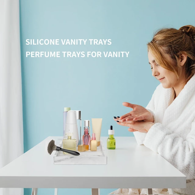 Alt view image 5 of 7 - 2PC Countertop Vanity Tray 7.8" & 11.8" Set Bathroom Tray Silicone | Silicone Soap Dispenser Tray Kitchen Sink Soap Tray Dish Soap Tray for Kitchen Counter Vanity Tray for Bathroom-Marble Design