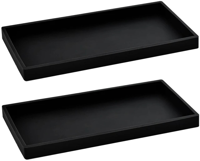 Main image of 2PCS 11.8 L x 5 W Silicone Soap Dispenser Tray, Bathroom Sink Vanity Trays for Dresser Tops, Toilet, Small Black Tray for Scrubber, Lotion Bottles, Perfume, Jewelry, Candle, Key Trinket Ring-Black