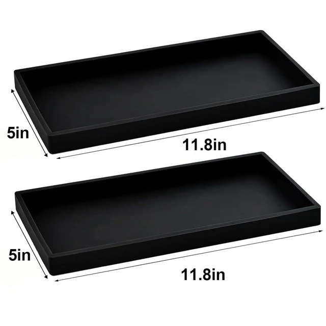 Alt view image 3 of 7 - 2PCS 11.8 L x 5 W Silicone Soap Dispenser Tray, Bathroom Sink Vanity Trays for Dresser Tops, Toilet, Small Black Tray for Scrubber, Lotion Bottles, Perfume, Jewelry, Candle, Key Trinket Ring-Black