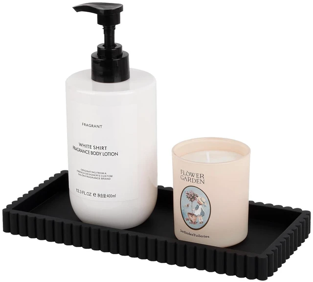 Main image of Silicone Bathroom Tray Small Vanity Tray Kitchen Counter Decor, Black | Non Slip, Dishwasher Safe, for Dish Soap, Perfume, Candle, Sponge