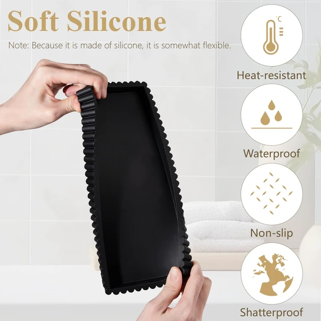 Alt view image 3 of 7 - Silicone Bathroom Tray Small Vanity Tray Kitchen Counter Decor, Black | Non Slip, Dishwasher Safe, for Dish Soap, Perfume, Candle, Sponge