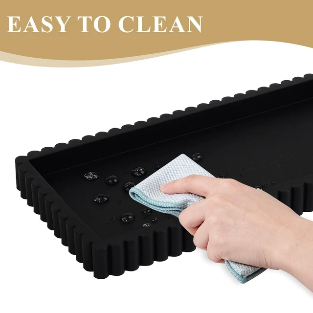 Alt view image 4 of 7 - Silicone Bathroom Tray Small Vanity Tray Kitchen Counter Decor, Black | Non Slip, Dishwasher Safe, for Dish Soap, Perfume, Candle, Sponge