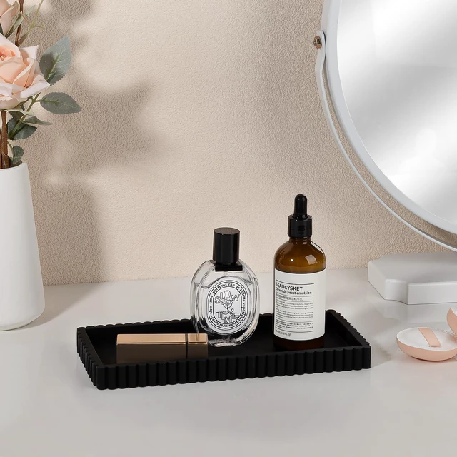 Alt view image 5 of 7 - Silicone Bathroom Tray Small Vanity Tray Kitchen Counter Decor, Black | Non Slip, Dishwasher Safe, for Dish Soap, Perfume, Candle, Sponge