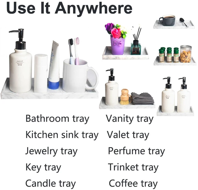 Alt view image 7 of 7 - Silicone Bathroom Vanity Tray for Counter, 7.9" Small Kitchen Sink Soap Tray for Dish Holder Dispenser Countertop Toilet Tank Desk Organizer