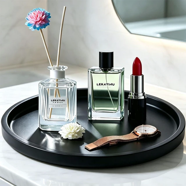 Main image of 9 Inchs Silicone Rperfume Tray Bathroom Tray Waterproof Non-Slip Black