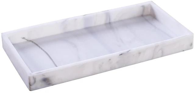 Main image of Bathroom Vanity Tray, 11.8 x 5 Inch Silicone Kitchen Sink Tray for Perfume Soap Towel Bathroom Accessory for Soap Dispenser Bathroom Countertop Trays, M, White Marble