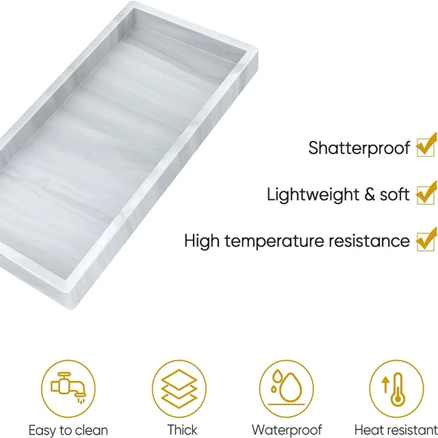 Alt view image 7 of 7 - Bathroom Vanity Tray, 11.8 x 5 Inch Silicone Kitchen Sink Tray for Perfume Soap Towel Bathroom Accessory for Soap Dispenser Bathroom Countertop Trays, M, White Marble