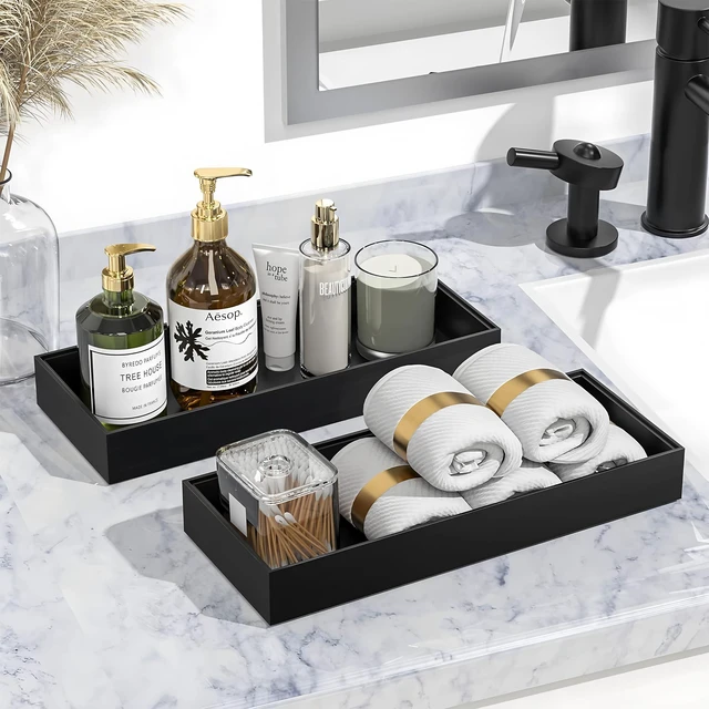 Alt view image 5 of 5 - Silicone Vanity Tray, Bathroom Countertop Soap Dispenser Holder, Kitchen Sink Organizer for Lotion, Perfume, Jewelry and Candle (Black)