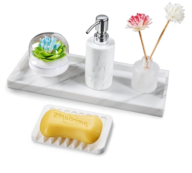 Alt view image 2 of 7 - Bathroom Counter Marble Tray and Soap Holder 15.7x5.9 inch | Silicone Bathroom Vanity Trays, Marble Tray for Kitchen Counter, Toilet Tank Tray,Trays for Perfume, Jewelry,Candle, Key