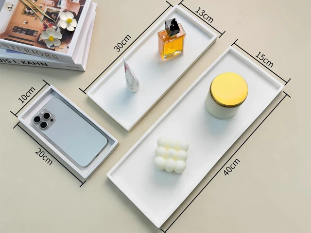 Alt view image 3 of 7 - Bathroom Counter Marble Tray and Soap Holder 15.7x5.9 inch | Silicone Bathroom Vanity Trays, Marble Tray for Kitchen Counter, Toilet Tank Tray,Trays for Perfume, Jewelry,Candle, Key