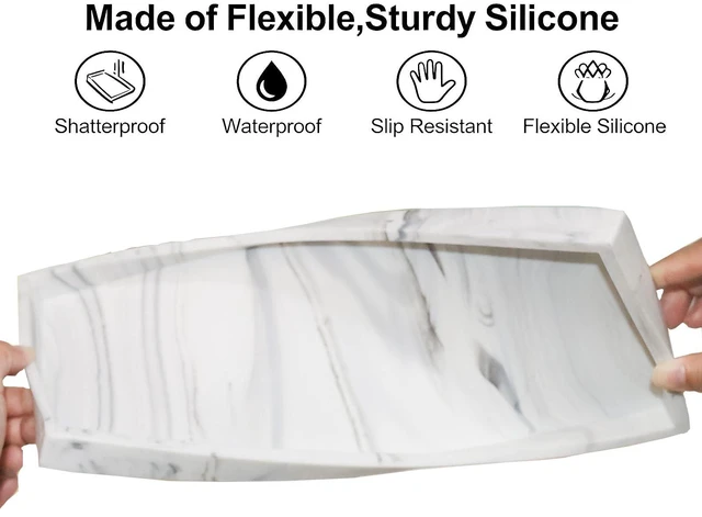 Alt view image 4 of 7 - Bathroom Counter Marble Tray and Soap Holder 15.7x5.9 inch | Silicone Bathroom Vanity Trays, Marble Tray for Kitchen Counter, Toilet Tank Tray,Trays for Perfume, Jewelry,Candle, Key