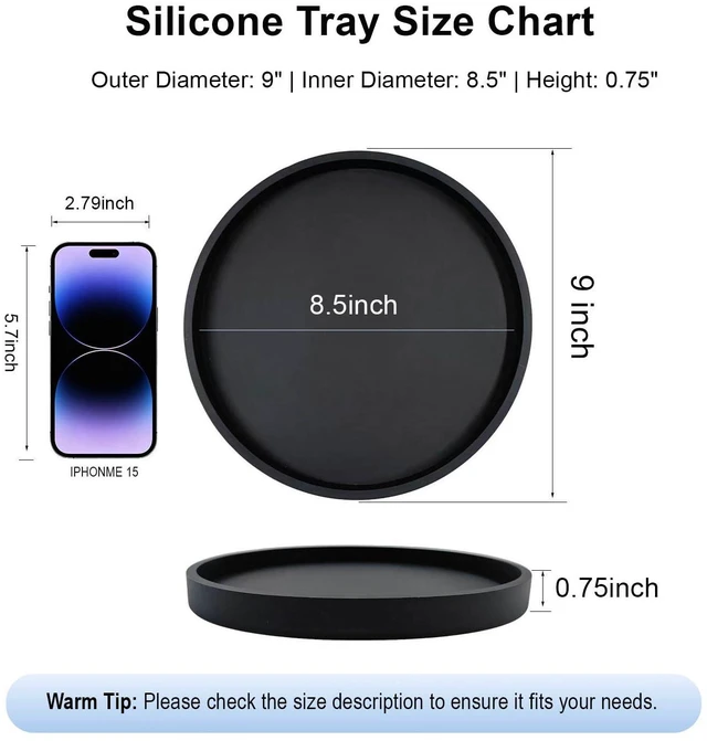 Alt view image 2 of 7 - Silicone Bathroom Tray, Round Vanity Tray, 9" Black | Nonslip, shatterproof. Perfect for soap, perfumes, candles & small essentials. Keeps counters neat.